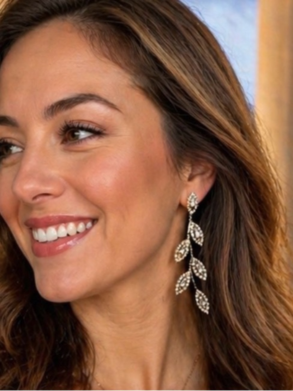Leaf Vine 925 Rhinestone Drop Earrings - New